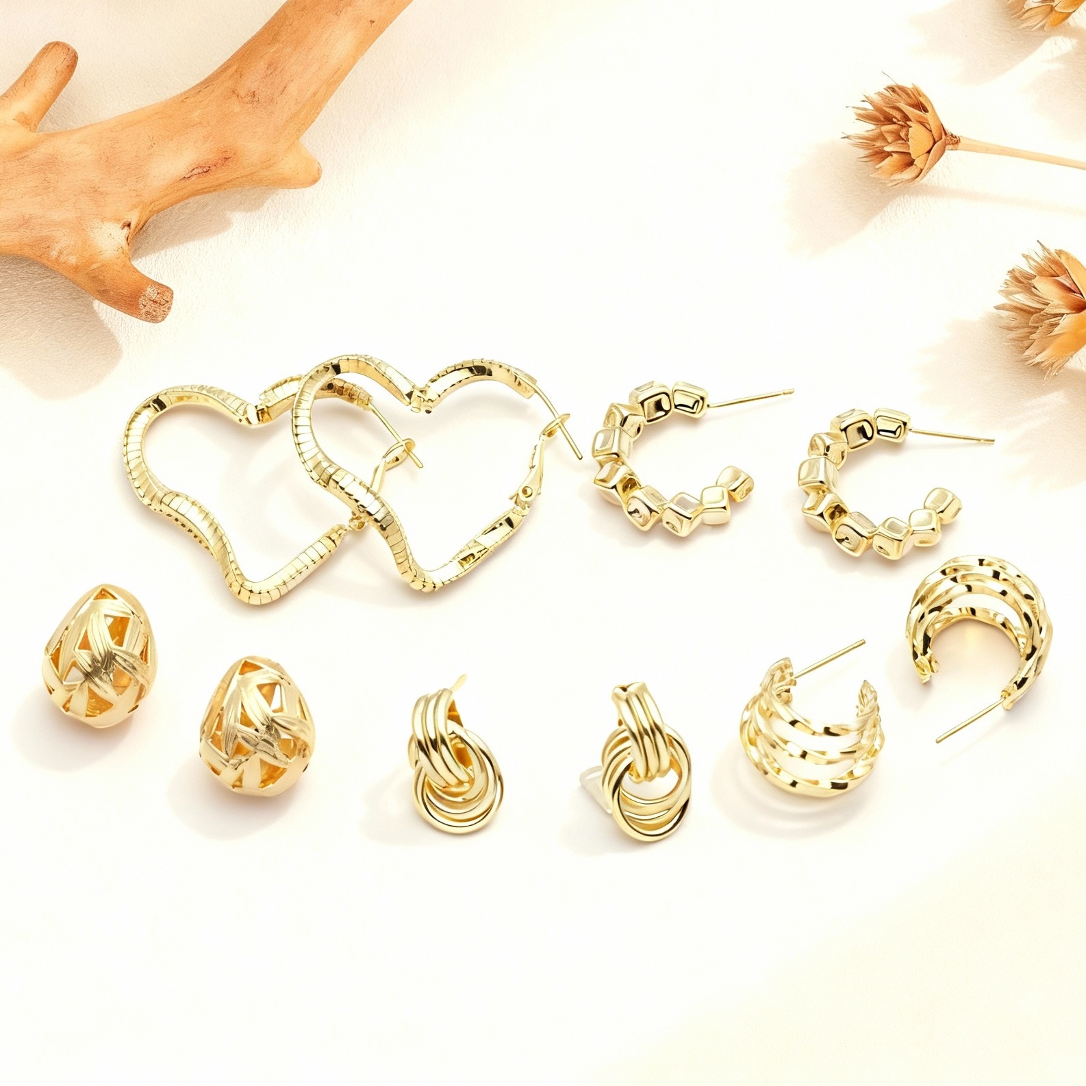 铜镀金耳饰亚马逊爆款爱心形水滴耳环几何小众高级感轻奢耳钉批发
