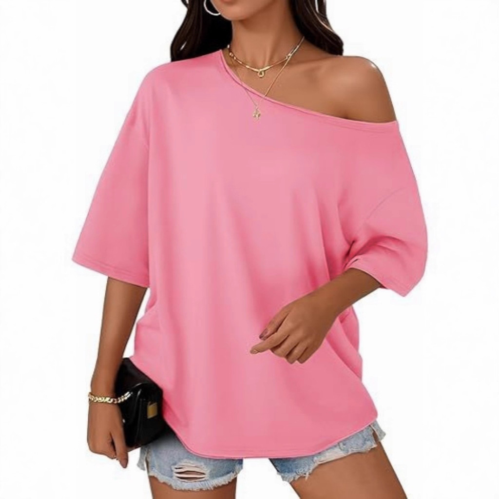 En stock 2026 europa y Estados Unidos crossover nuevo estilo mujer camiseta moda casual cuello inclinado top mujer punto manga corta top