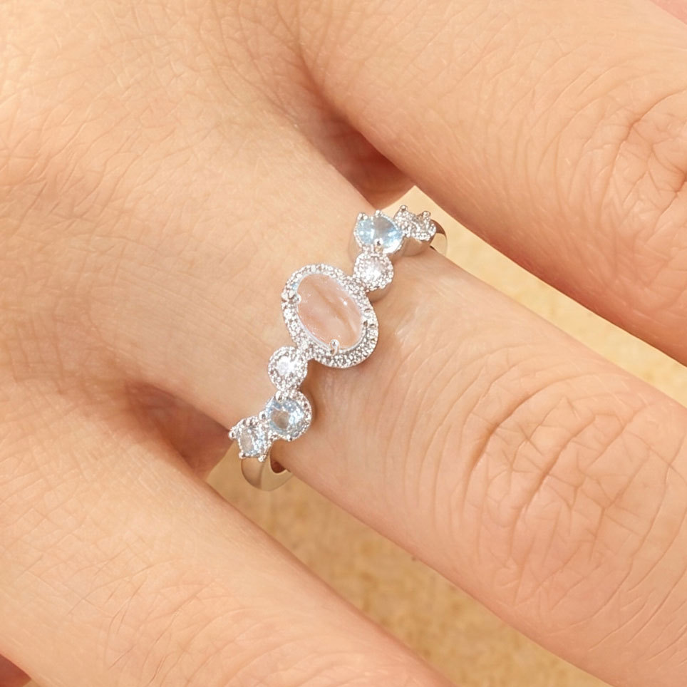 Factory direct supply gradient sea blue zircon oval crystal open ring, light luxury and high-end, adjustable women's index finger ring