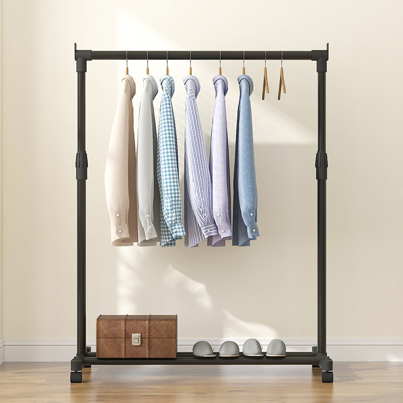 The clothes drying rack is a portable, simple double-pole indoor balcony hanging rack, a floor-standing telescopic and foldable clothes drying rack Specification image