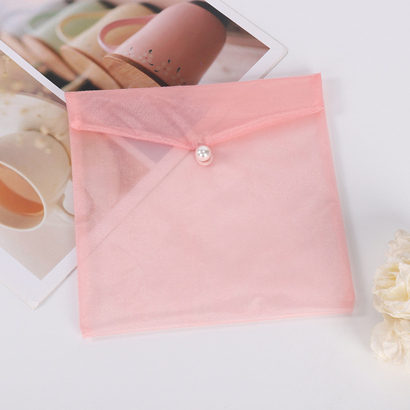 纯色翻盖信封纱袋中国风珍珠盘扣欧根纱袋内衣包装礼品收纳袋详情图2