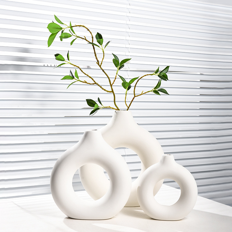 跨境ins甜甜圈造型素胚陶瓷花瓶家居客厅装饰品餐桌摆件圆圈插花