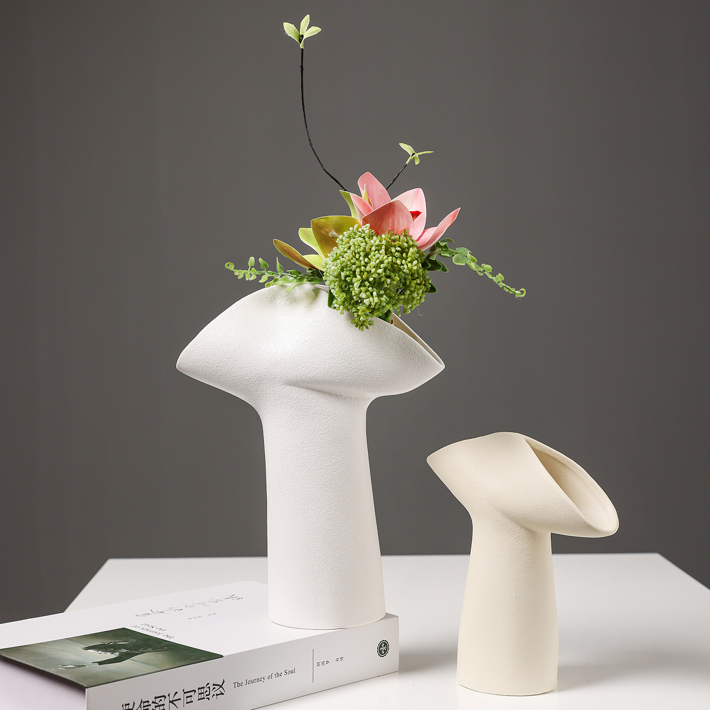 2025新款创意法式插花花瓶简约陶瓷花器酒店客厅餐桌干花鲜花水培装饰家居摆件