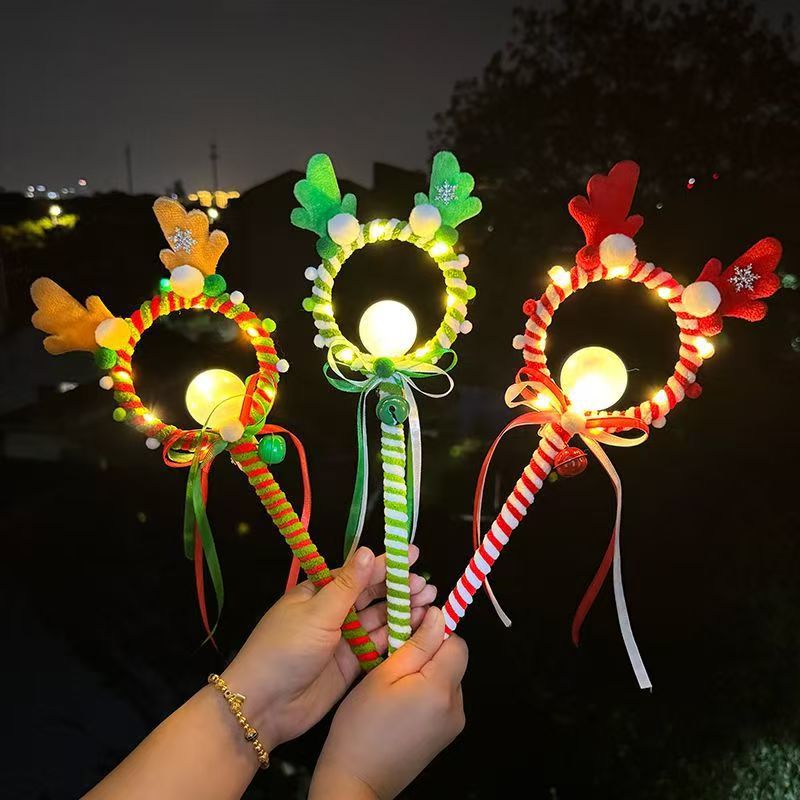 Wholesale of cross-border new magic wand, golden thread, Christmas luminous stick, festive atmosphere, antler flash stick, and elk toys