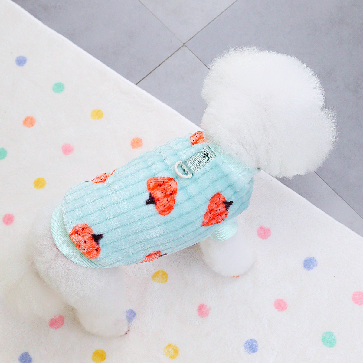 Pet strawberry fleece jacket Specification image