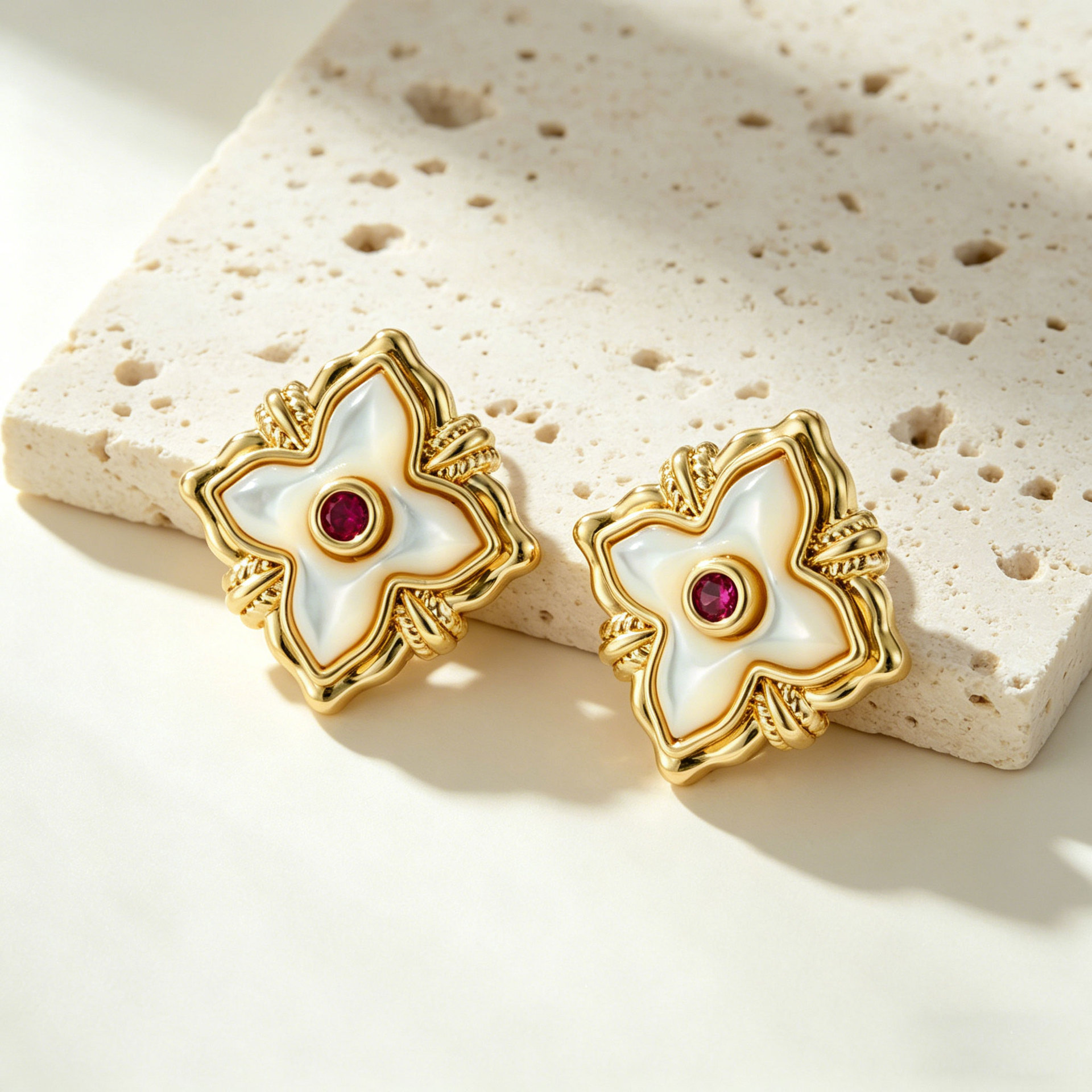 Light luxury style natural mother-of-pearl four-leaf clover earrings, copper alloy, real gold electroplated with zircon s925 silver needle, versatile earrings Application Scenario