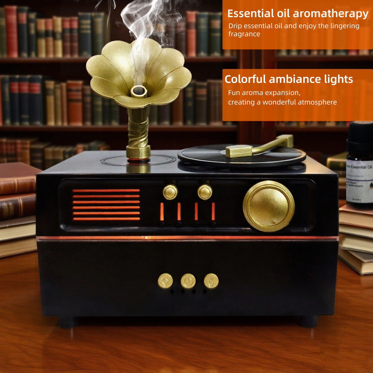 Original factory retro rotating gramophone, USB humidifier, Bluetooth ultrasonic nebulizer, cross-border dynamic gramophone Specification image