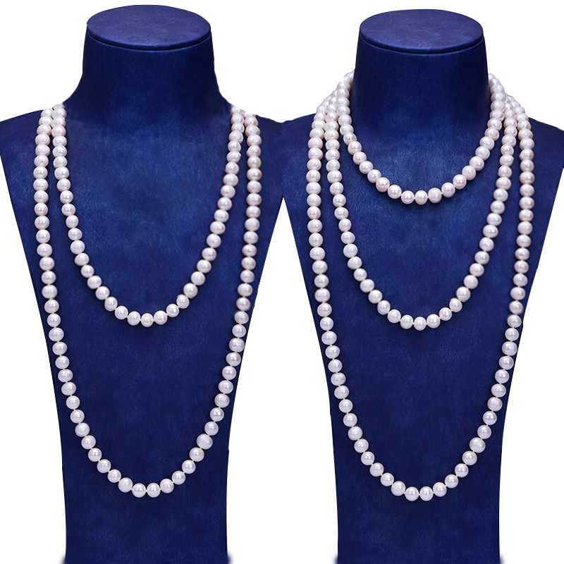 Mother-of-pearl necklace, long women's layered sweater chain accessory for autumn and winter, high-end and light luxury beaded necklace accessory Item Picture