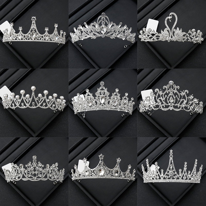 Crown headwear, bride's water diamond crown, wedding dress, 18th birthday coming-of-age ceremony, princess hair accessory, children details Picture