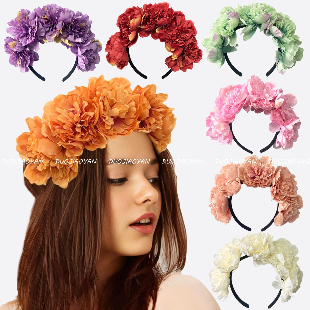 European and American cross-border simulated camellia flower headband, exaggerated large flower bride headwear, carnival ball headwear, headband for women full figure