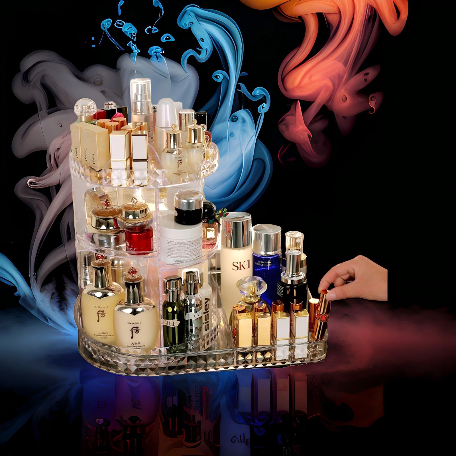 Factory direct sale of the new two-in-one 360-degree rotating makeup rack, a rotatable makeup and skin care product storage rack details Picture