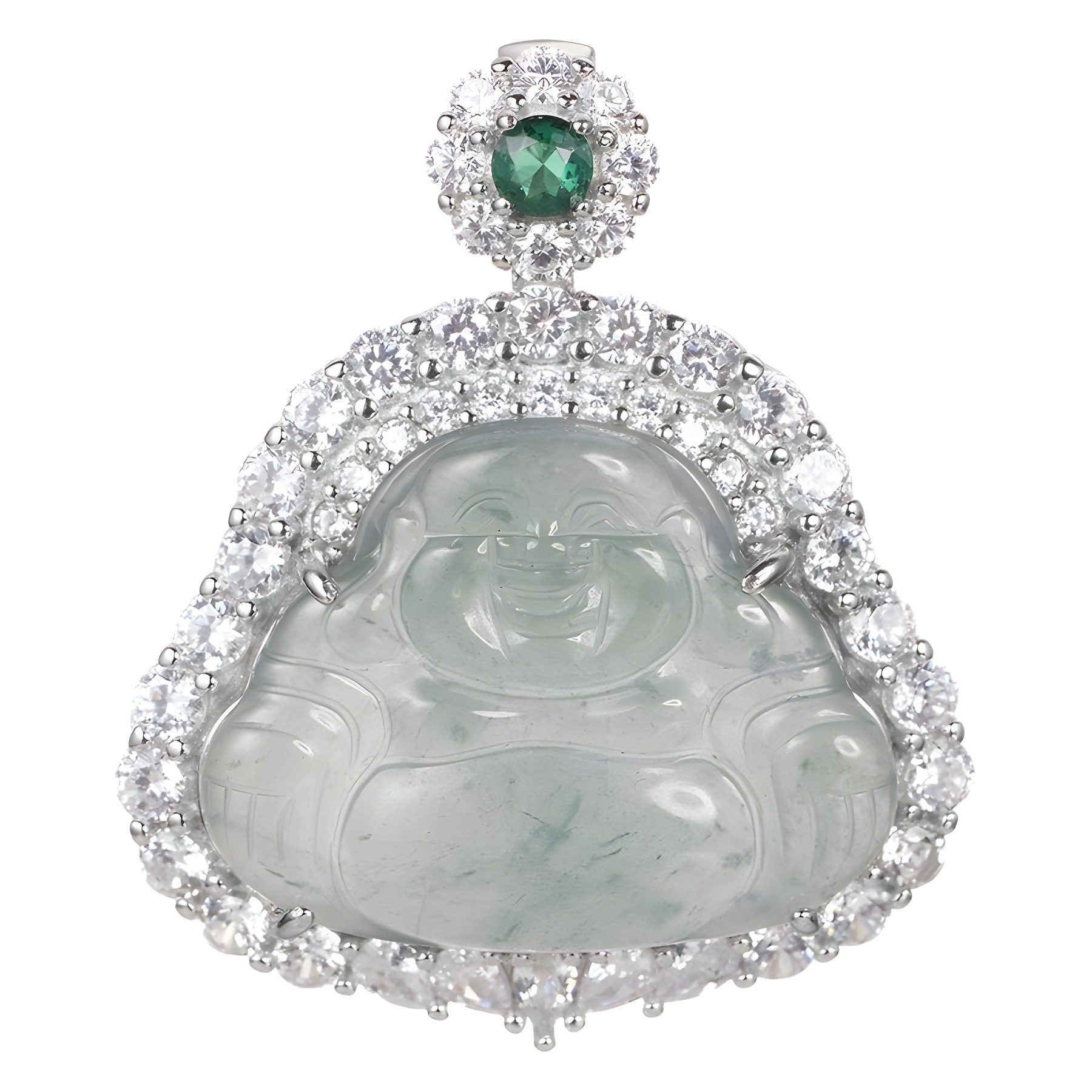 A large-sized natural jadeite pendant for the Buddha deity, a new Chinese-style high-end silver-inlaid jade jewelry with a national trend Item Picture