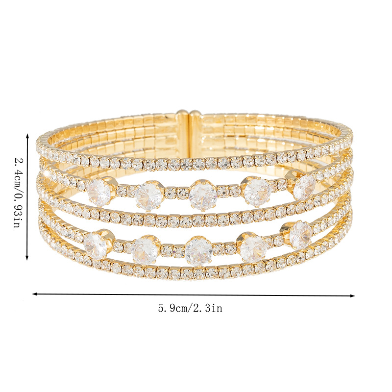European and American cross-border fashion versatile bracelet, multi-row zircon opening adjustable bracelet, personalized elastic rhindiamond 5-layer jewelry manufacturer wholesale supply Specification image