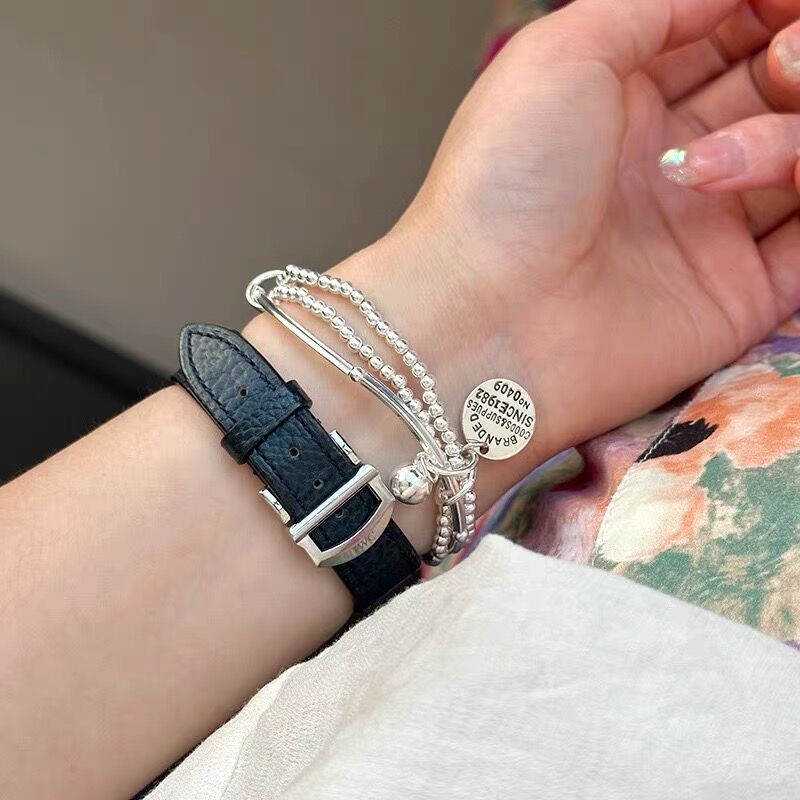 Three-layer multi-loop round bracelet, Korean S925 sterling silver InS-style curved tube elastic rope, silver bead elastic rope bracelet for women Application Scenario