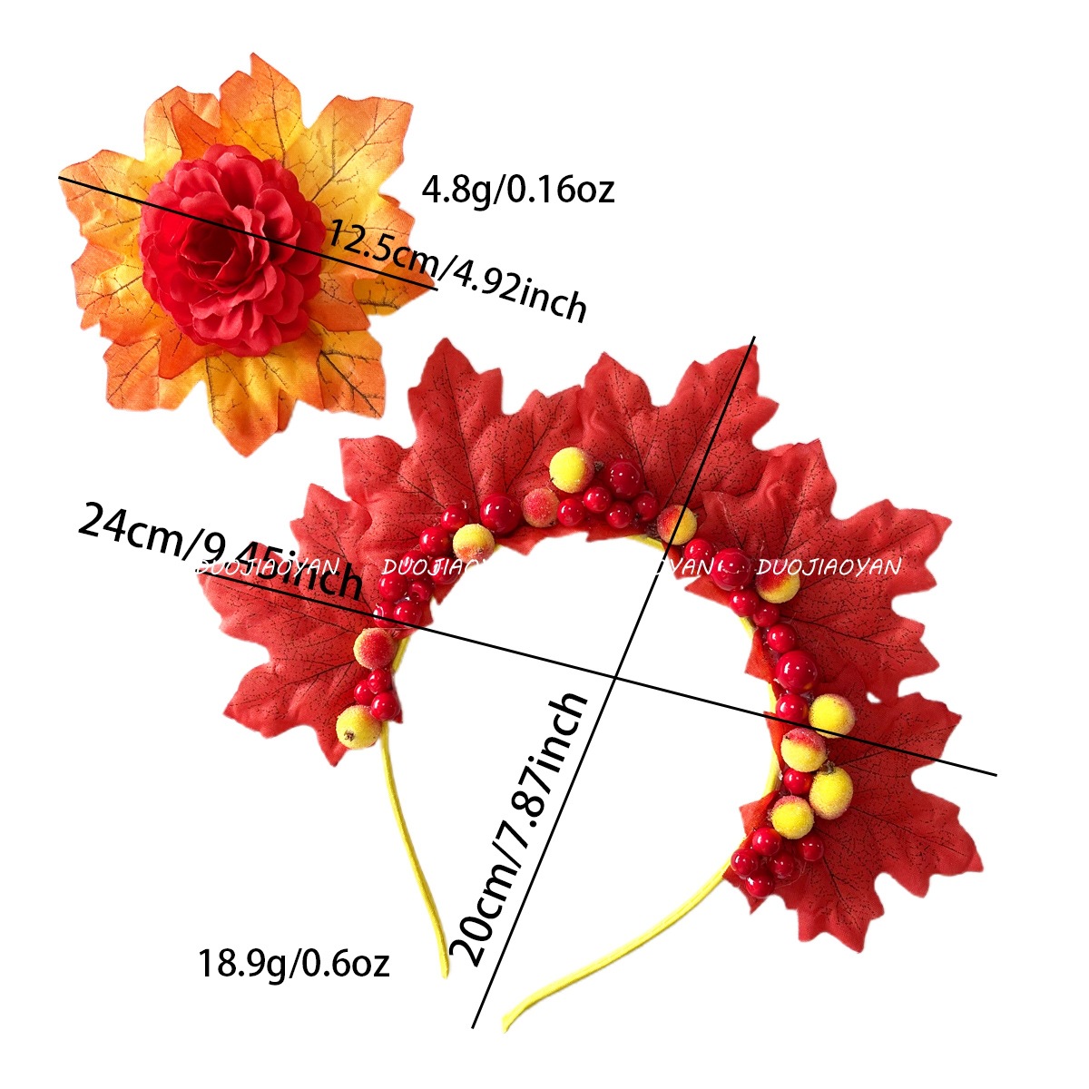 Wholesale of new cross-border faux maple leaf headbands, Harvest Festival fruit yellow decorative headbands, Thanksgiving red headbands Item Picture
