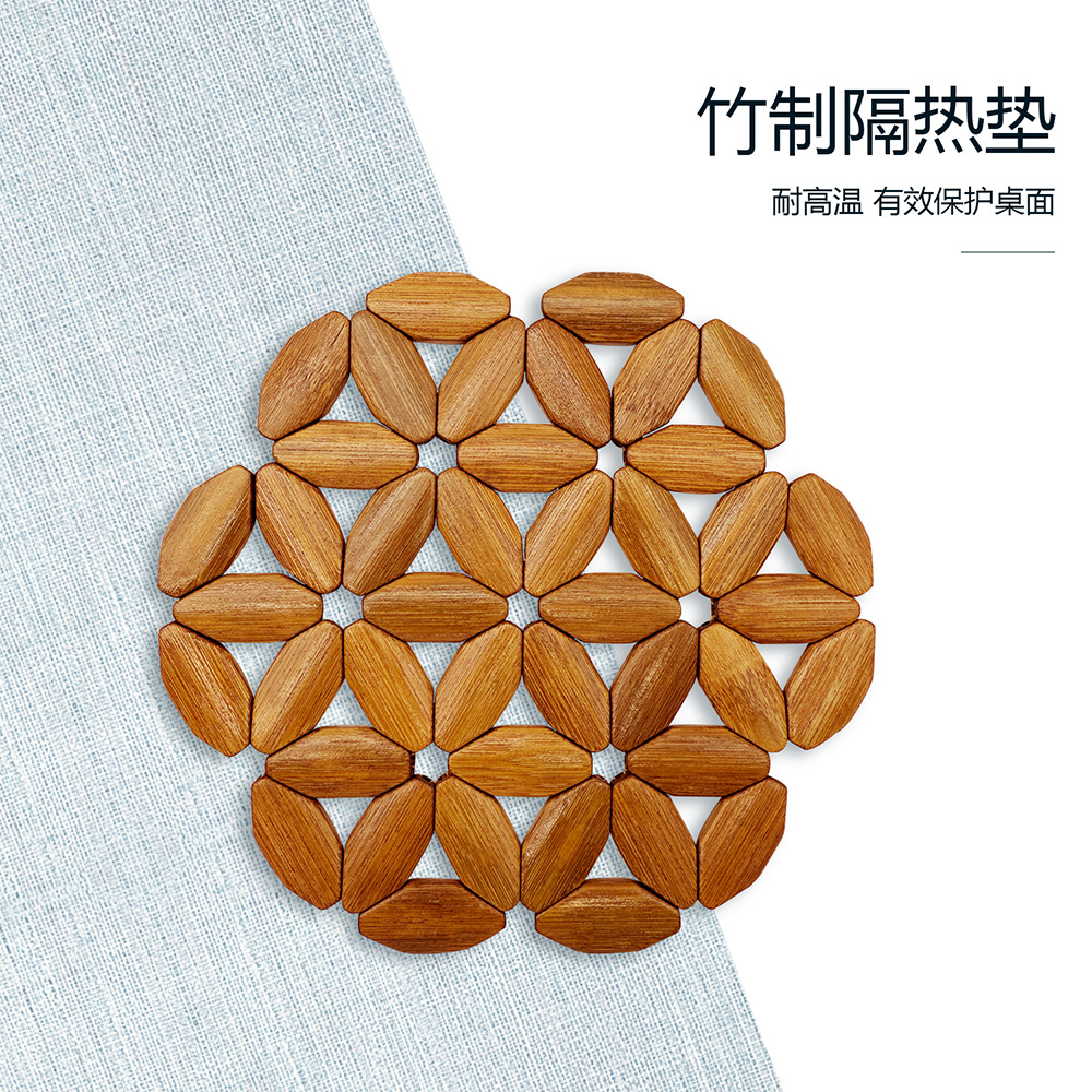 Desktop anti-scald, high-temperature resistant and heat-insulating pad, natural bamboo biodegradable table mat, home kitchen bowl mat, plate mat, clay pot mat Specification image