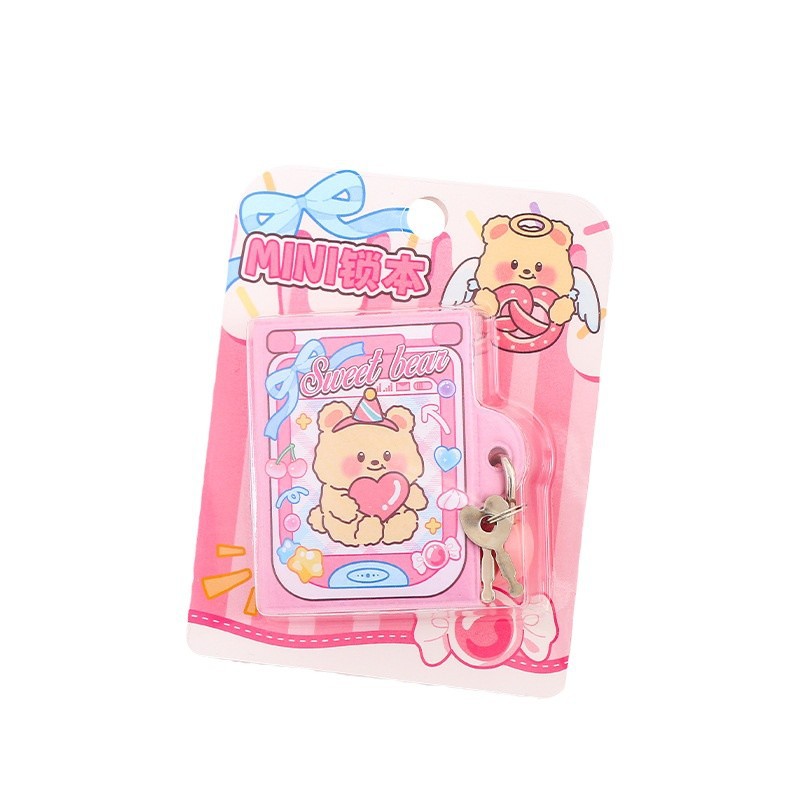 芝士小熊小锁本 卡通可爱小熊pu解压迷你本学生日记隐私保护本白底实物图