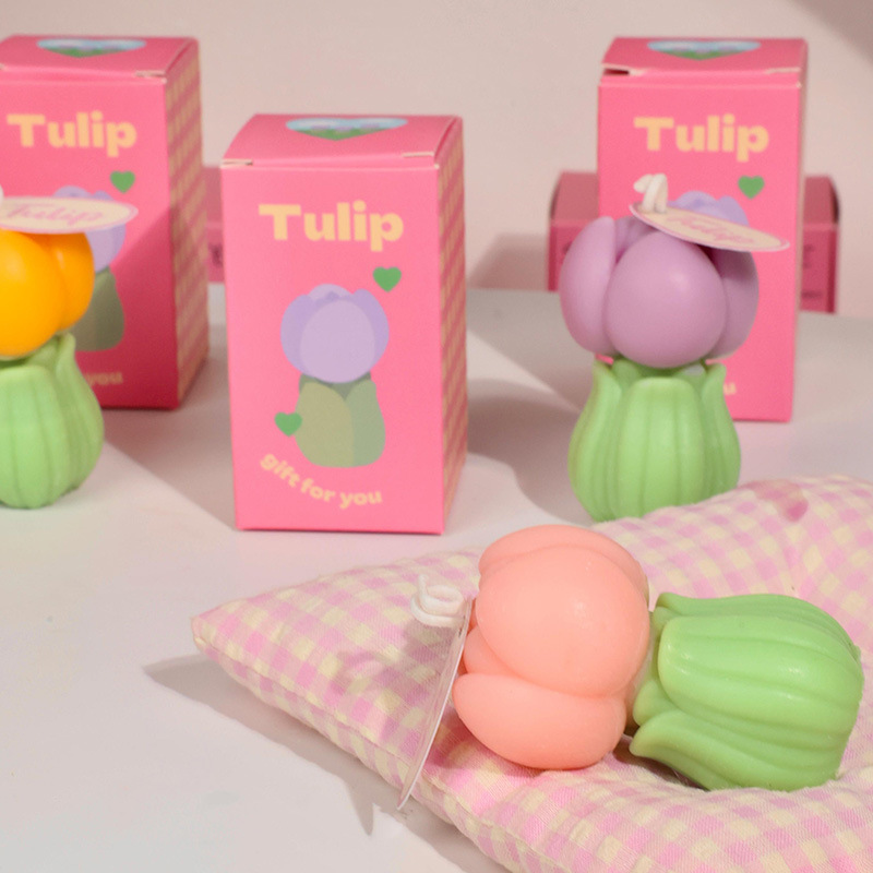 三八妇女节女神节伴手礼物花苞郁金香薰蜡烛造型蜡烛香氛批发摆件产品图