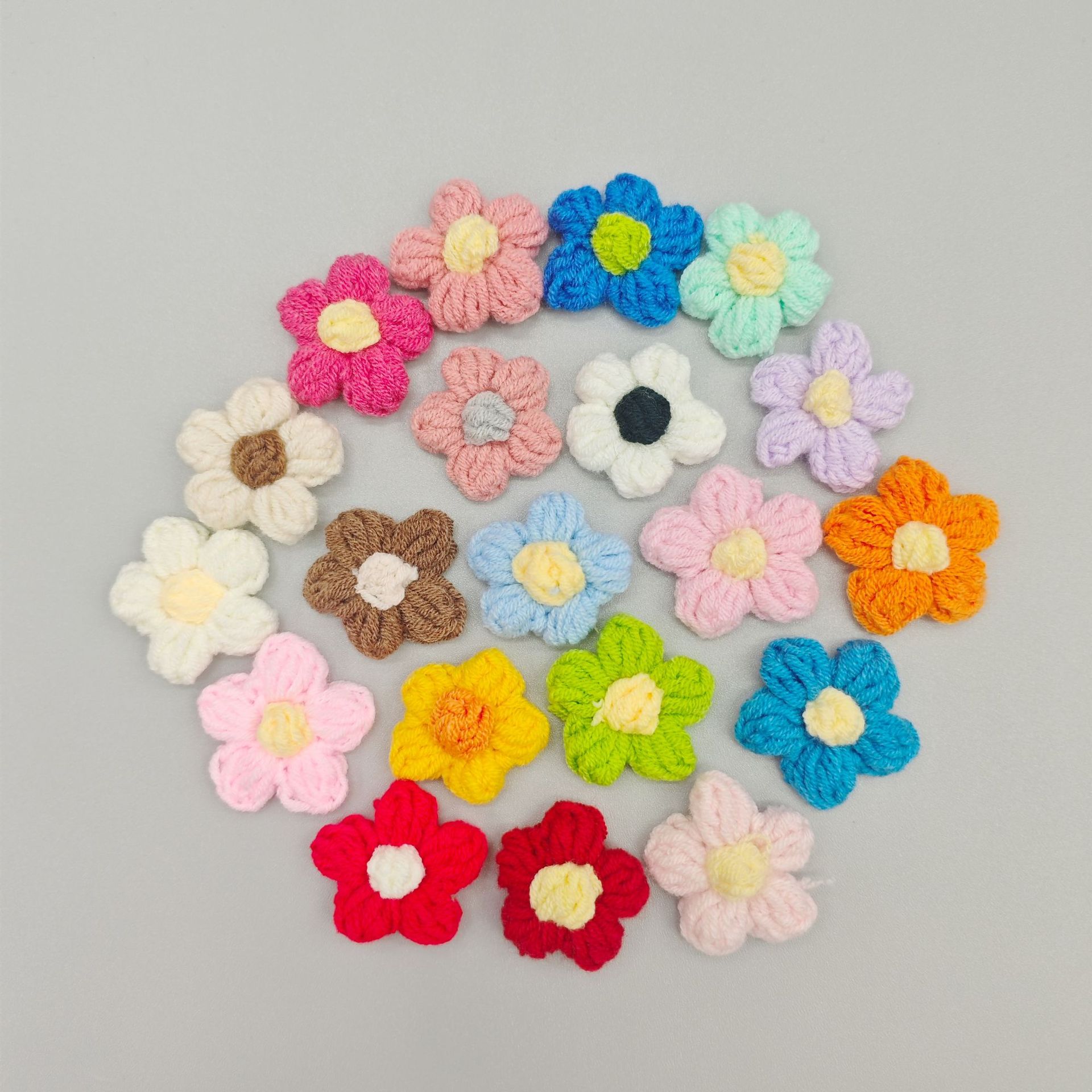 现货泡芙手工DIY编织毛线花针织小花朵包包服饰袜子帽子饰品配件