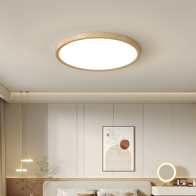Lámpara de sala de estar de espectro completo cuidado de los ojos alta visualización cuidado de los ojos habitación de los niños lámpara de techo moderno y minimalista con grano de madera de origen lámpara ultrafina details Picture