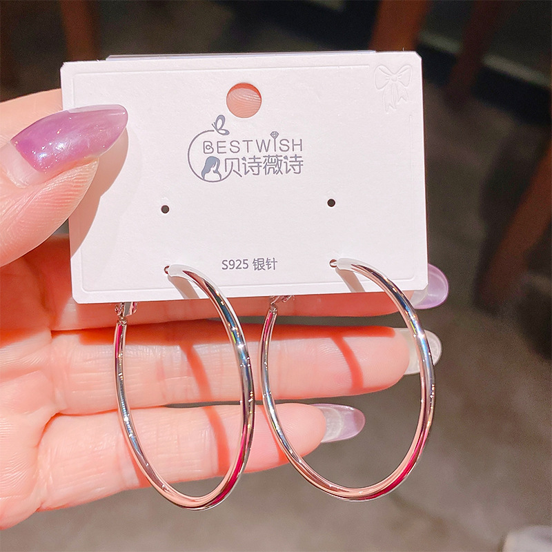 金属风细圈镀白耳环女 轻奢小众高级感气质圈圈耳钉ins风个性耳钉