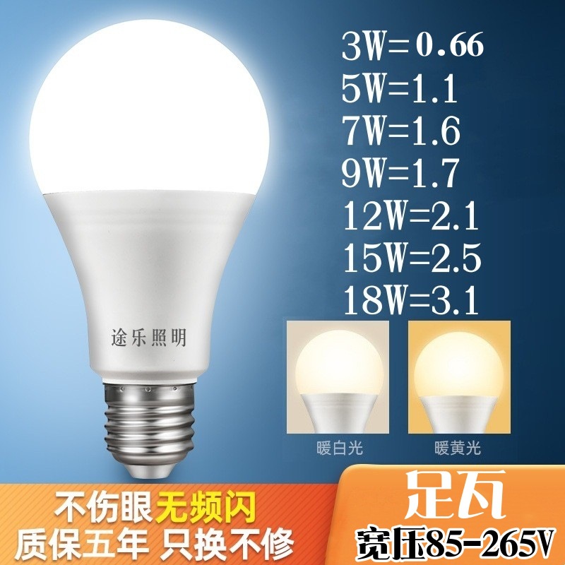 A-bulb e27 screw-top led bulb, energy-saving lamp, chandelier, household lighting, clear yellow warm light, three-color variable light, A60 light source