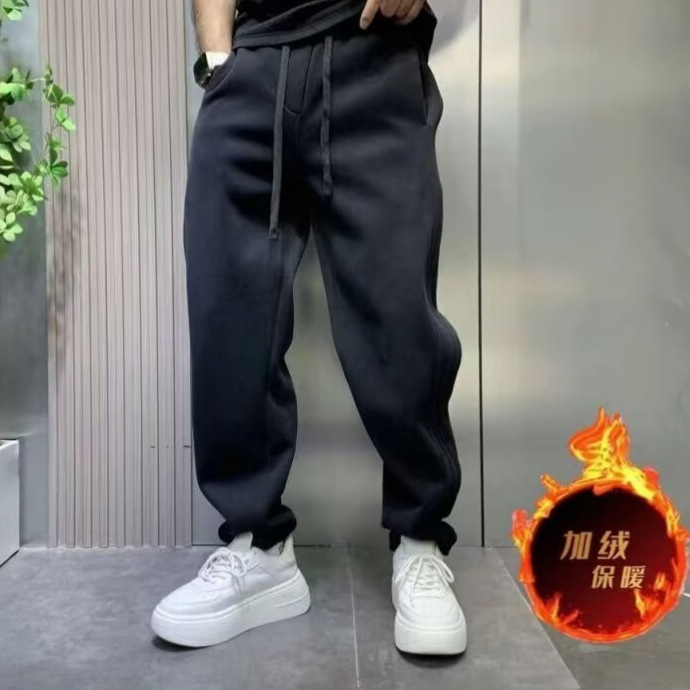 The new 2024 autumn/winter collection of fleece pants for men's sportswear sweatpants, trendy loose straight-leg solid color casual Harem pants for men