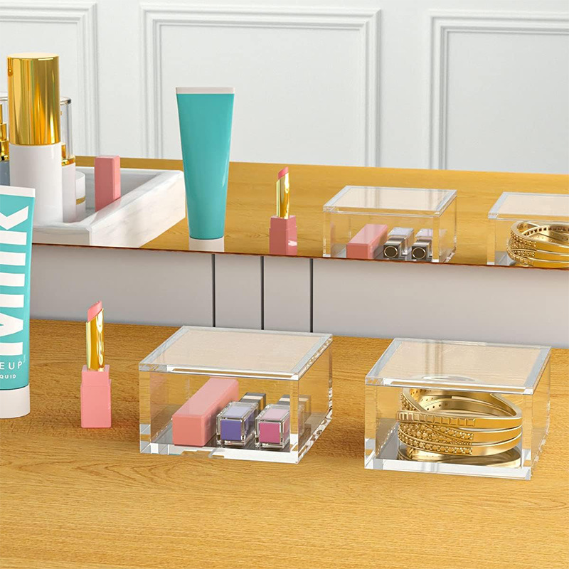 跨境带盖亚克力盒子化妆品透明展示盒桌面防尘盒多功能收纳盒定制