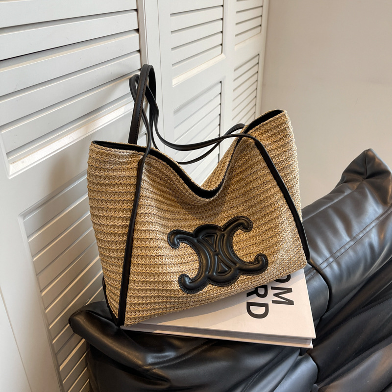 Cross-Border Straw Weaving Bags Are Now Available In Summer. Hand-Woven Vegetable Basket Bags, Vacation Beach Bags, Single-Shoulder Armpit Bags, Handbag Bags, And Hand-Woven Straw Weaving Bags Specification drawing