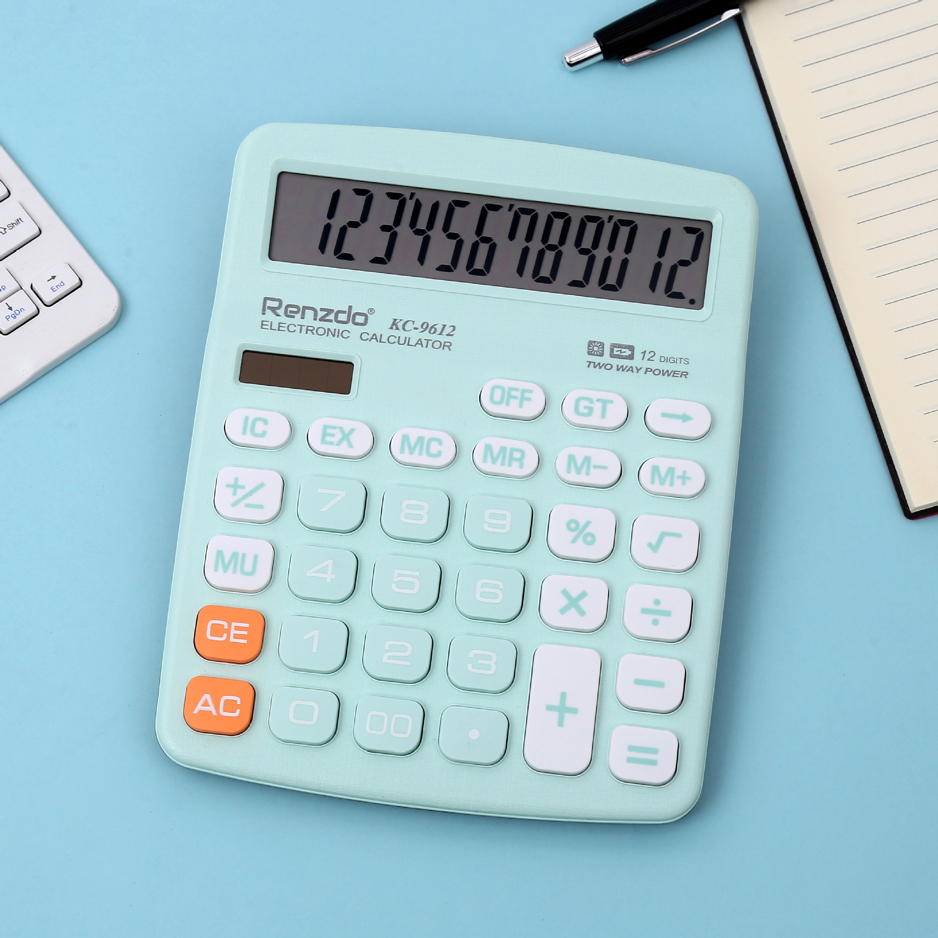 KC-9612 high appearance level calculator 12-digit calculator for accounting, office finance, examination, solar calculator wholesale Specification drawing