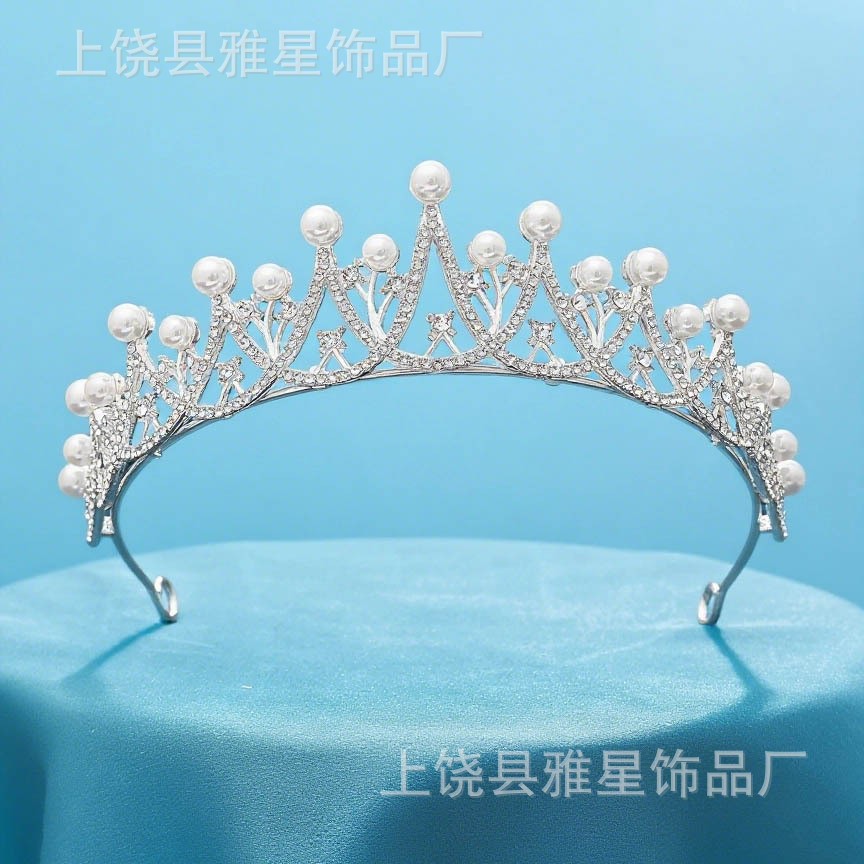 New diamond and pearl silver princess headwear, grand wedding dress, super glittering crystal luxurious bridal crown Specification image