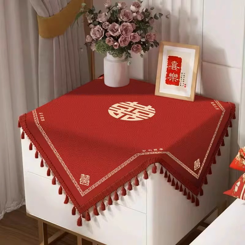 红色喜庆桌布家用宴会装饰桌布