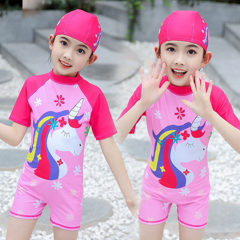 New children's swimsuits, girls' one-piece flat-angle swimming swimsuits, Zhongda Keai Baby Korean version quick-drying swimsuits wholesale details Picture