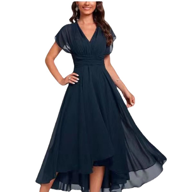 2026 Women's Summer new Collection: European and American fashion chiffon patchwork V-neck women's dress for Amazon Independent Store Specification drawing
