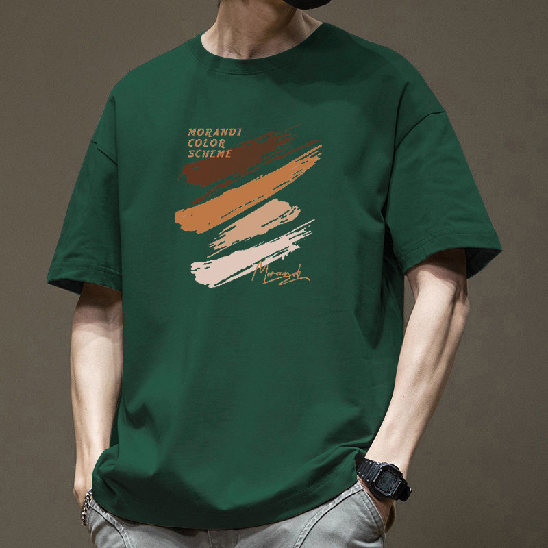 200g heavy pound algodón manga corta camiseta hombre verano nueva moda suelta hombre estudiante hombre manga media camiseta top details Picture