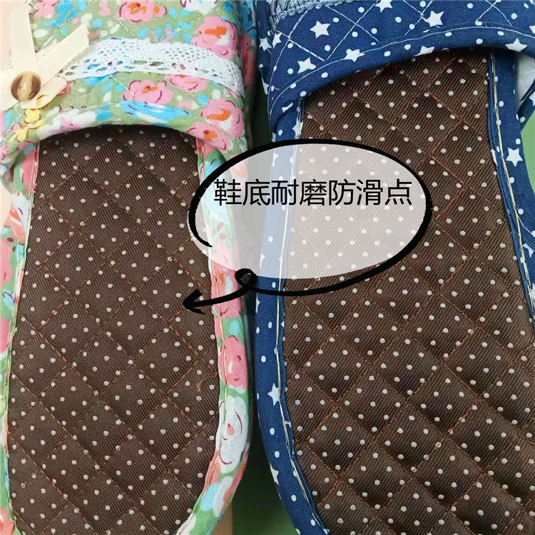 Cross-border two-layer fabric-soled wooden floor slippers, soft-soled couple slippers, home women's summer indoor autumn and winter silent home shoes details Picture