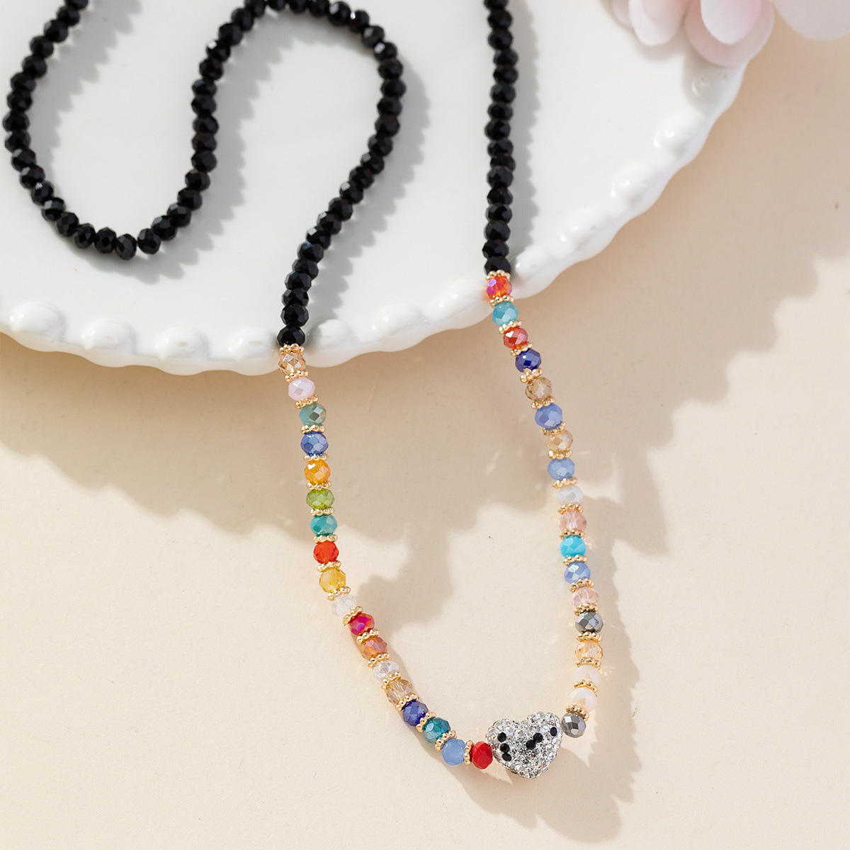 Heart-shaped soft clay diamond ball crystal necklace bracelet, dual-purpose women's niche design, light luxury beaded multi-purpose chain, versatile wholesale details Picture