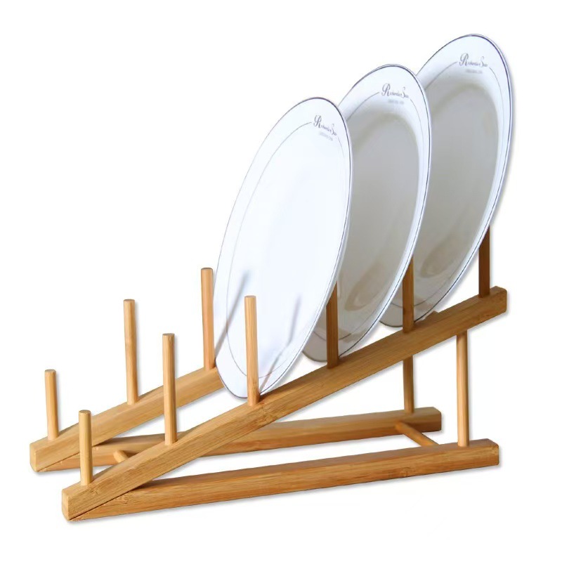 Multi-functional plate storage rack, household kitchen bamboo and wood display display rack, bowl, plate and dinner draining rack Application Scenario