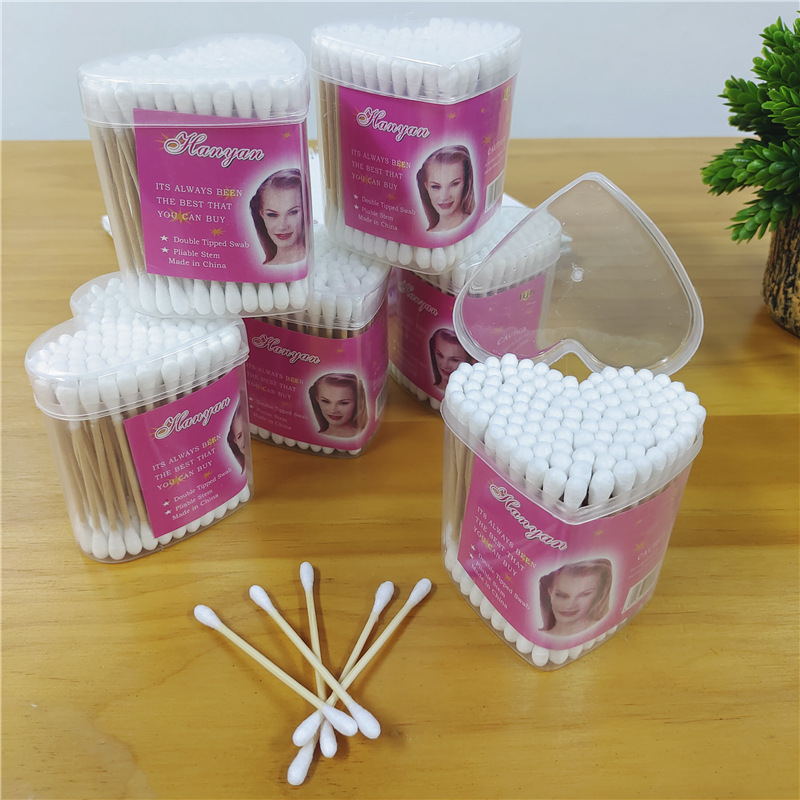 130 round-headed heart-shaped packaging cotton swabs, double-headed cotton swabs, ear cleaning, makeup cotton swabs, wooden sticks, disposable cotton swabs Specification image