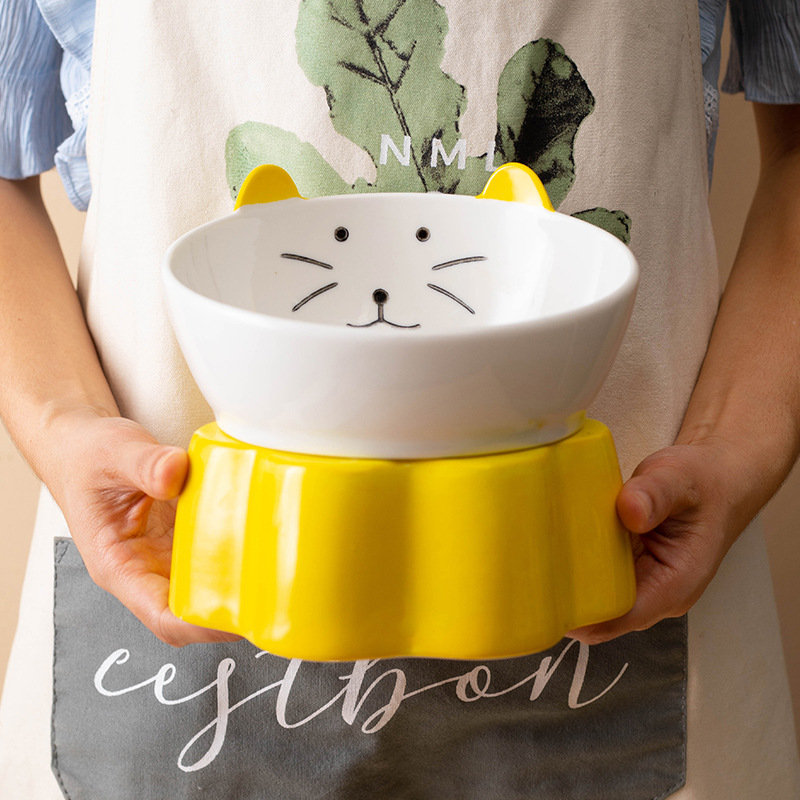 Japanese-style ceramic cat bowl, anti-tipping, cervical vertebrae protection, high slanted mouth, large cat food bowl, rice bowl, pet bowl, dog bowl