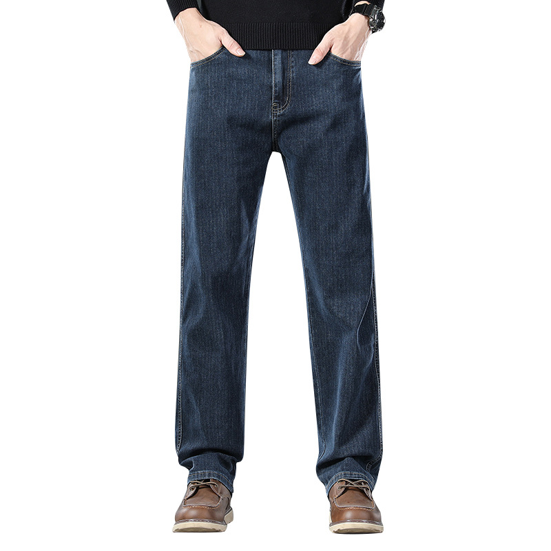 2025 New high-end men's spring and autumn large-sized loose straight-leg jeans and winter middle-aged men's fleece long pants Item Picture