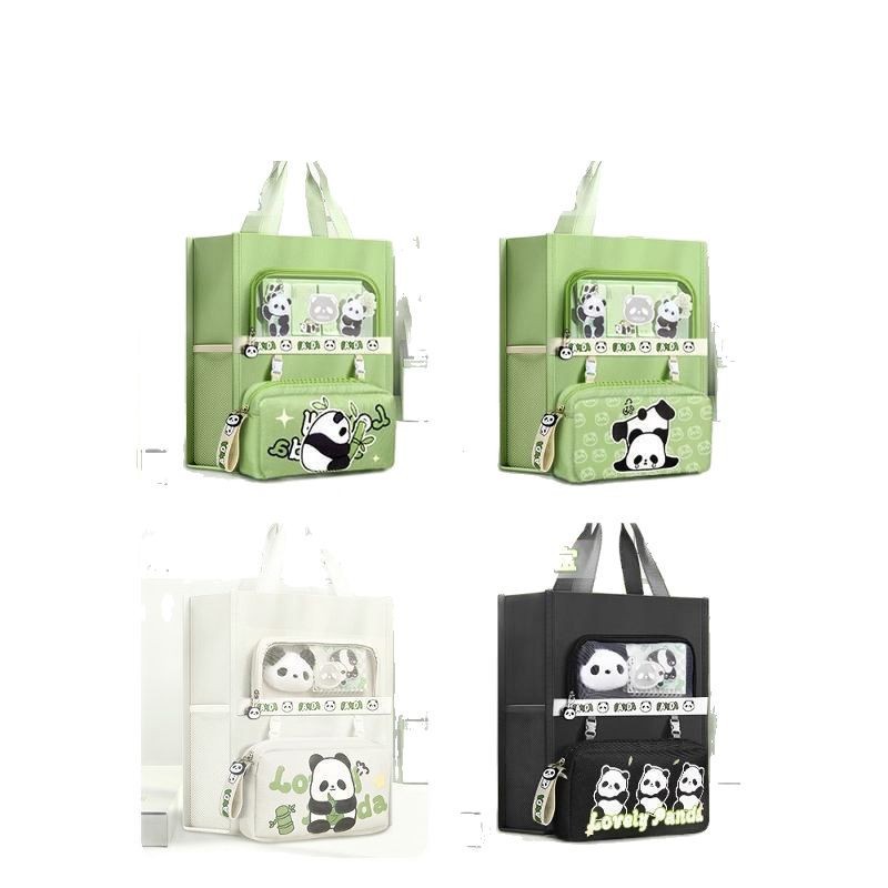 Cute panda tote bag, high appearance level, book bag, primary school student tutorial bag, portable large-capacity canvas bag, art bag Item Picture