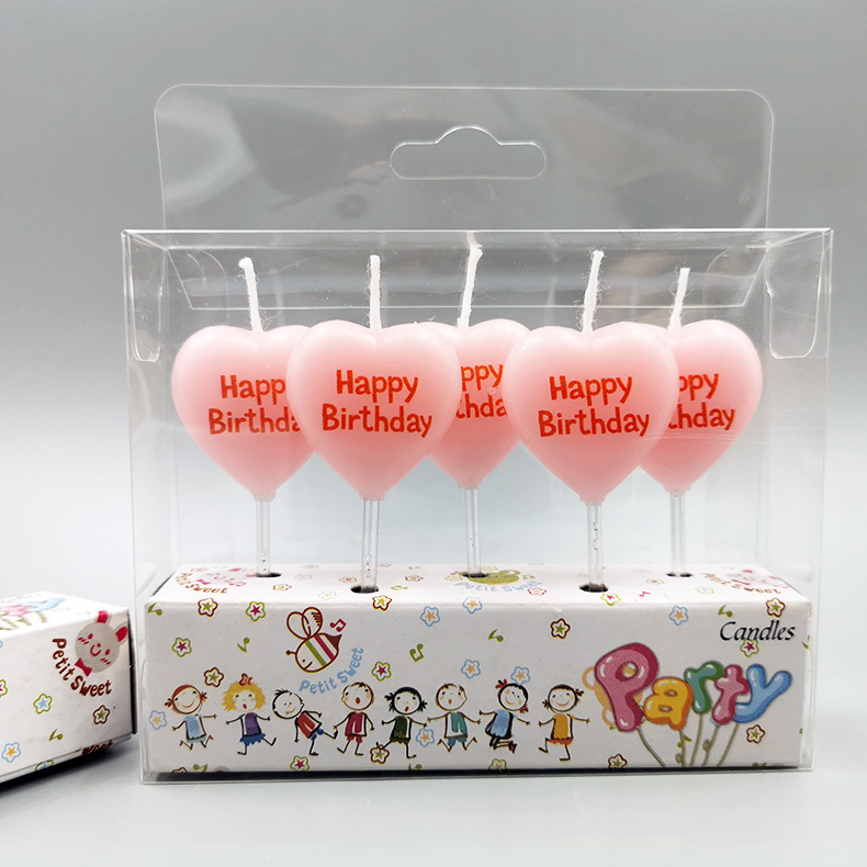 Cartoon heart-shaped romantic confession birthday candles "HAPPYBIRTHDAY" letter birthday candles Specification image
