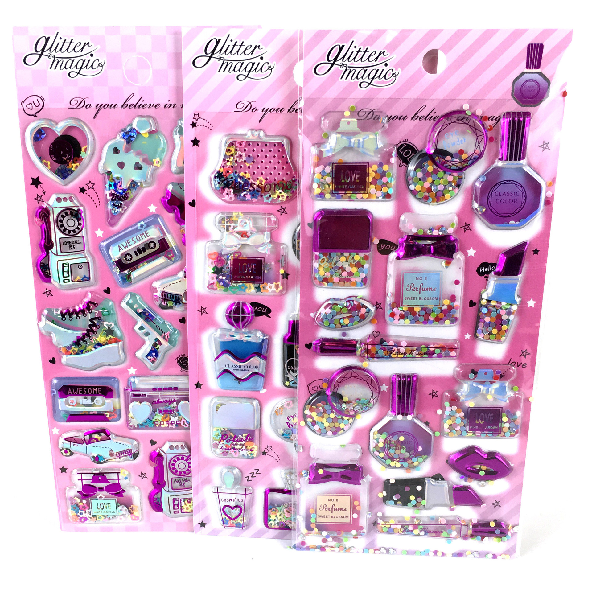 Children's stickers 3D stereoscopic gilded stickers, gemstone rocking sand self-adhesive PVC rocking stickers, picture stickers Application Scenario