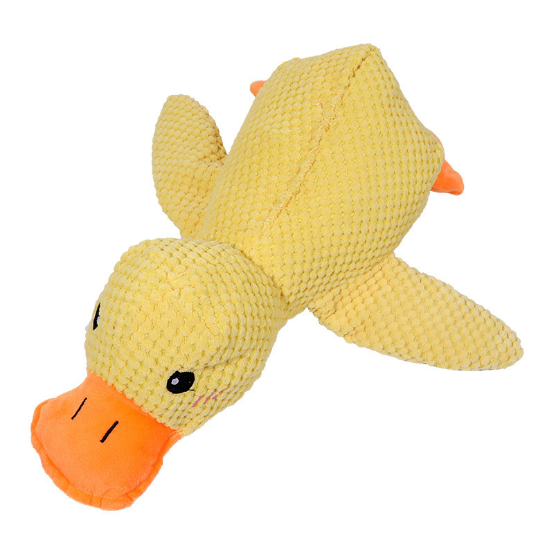 Dog toy, plush sleeping companion, little yellow duck, chewable, teething, sound-making and stress-relieving device, cat pet toy, charging duck Item Picture