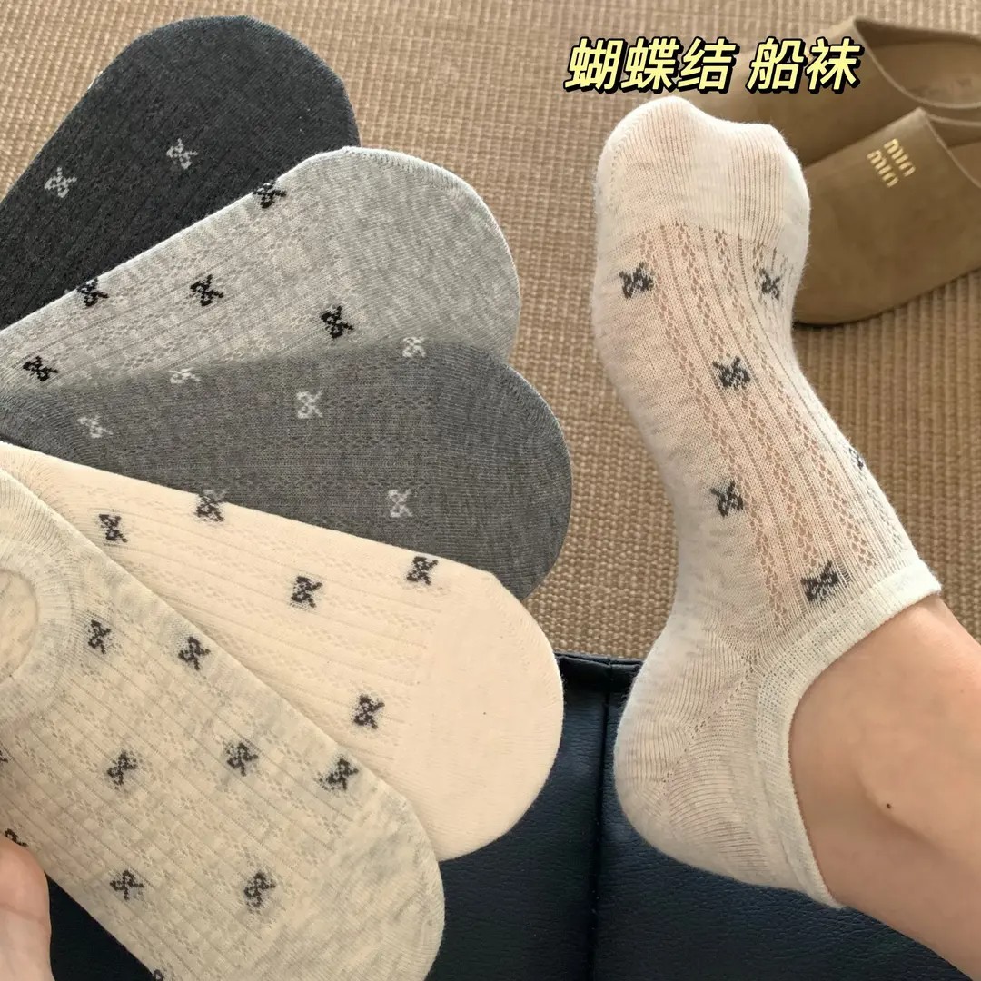 Bow shallow-mouth boat socks, summer thin invisible socks, women's short cotton socks, Korean Dongdaemun trendy socks, ins style.