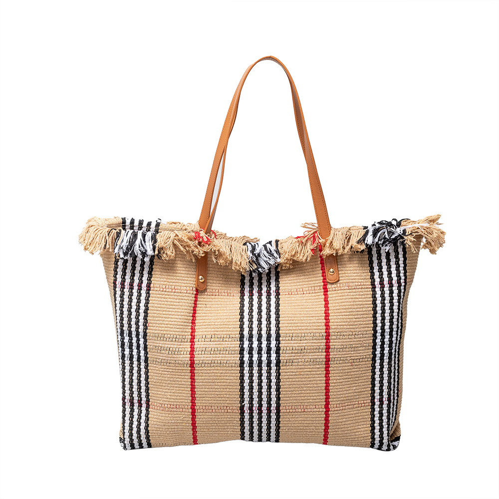 Cross-Border Canvas Bag, Large-Capacity Canvas Tote Bag, Women's Single-Shoulder Bag, New Beach Bag, Fringed Embroidery, Niche Design Women's Bag, Single-Shoulder Tote Bag, Canvas Bag Item Picture