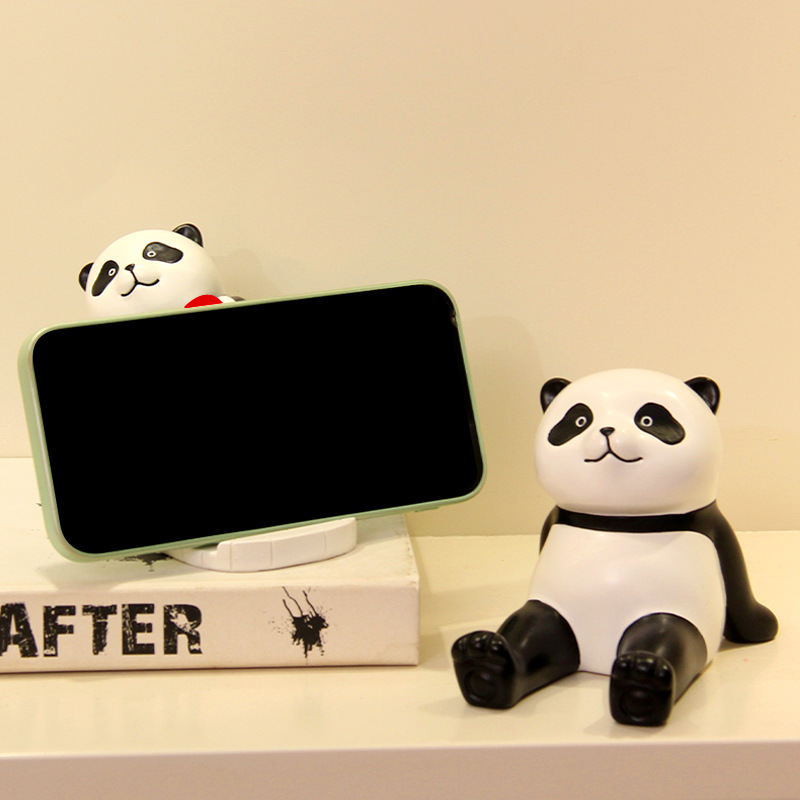Resin handicrafts, panda phone stand ornaments, desktop office items, decorations, birthday gifts, cultural and creative gifts details Picture