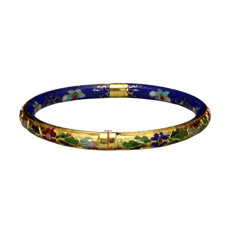 Beijing Cloisonne vintage collectibles, classical ethnic style copper body cloisonne enamel jewelry, gold base open bracelet Item Picture