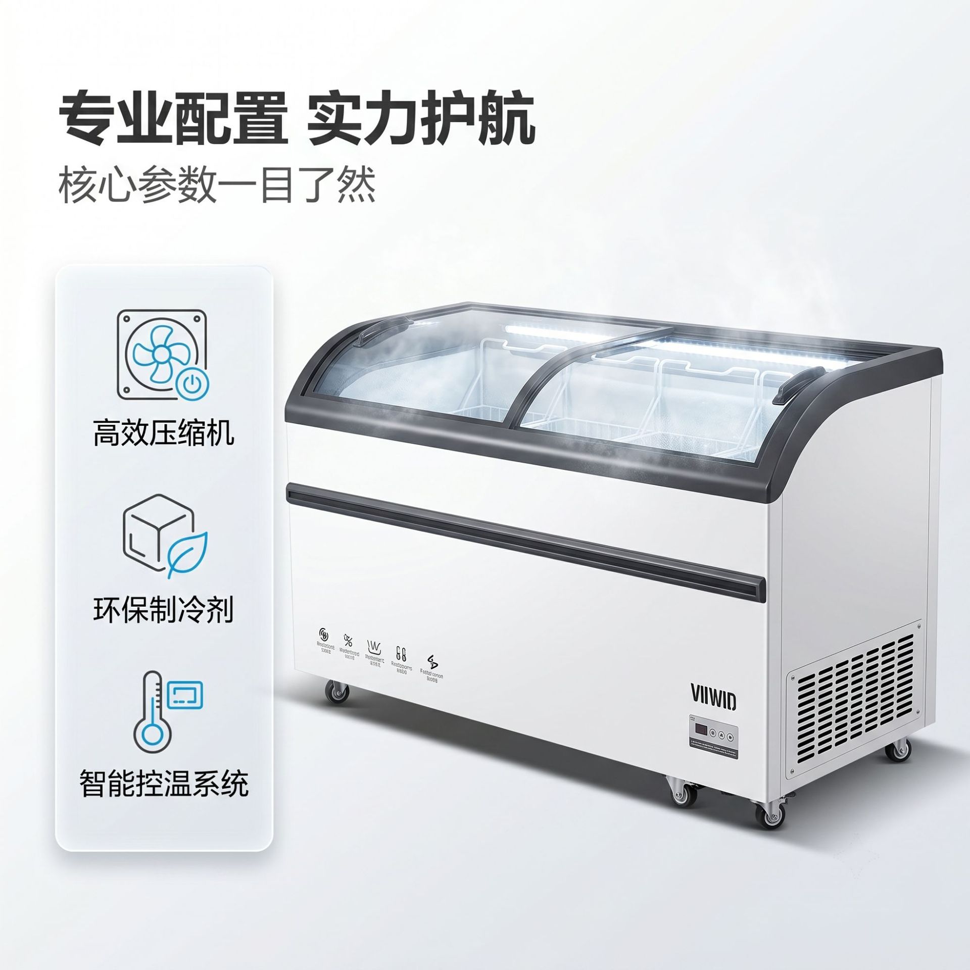 银色商用圆弧岛柜带弧形高透钢化玻璃顶盖冷柜冷藏车载式冰箱 Specification image